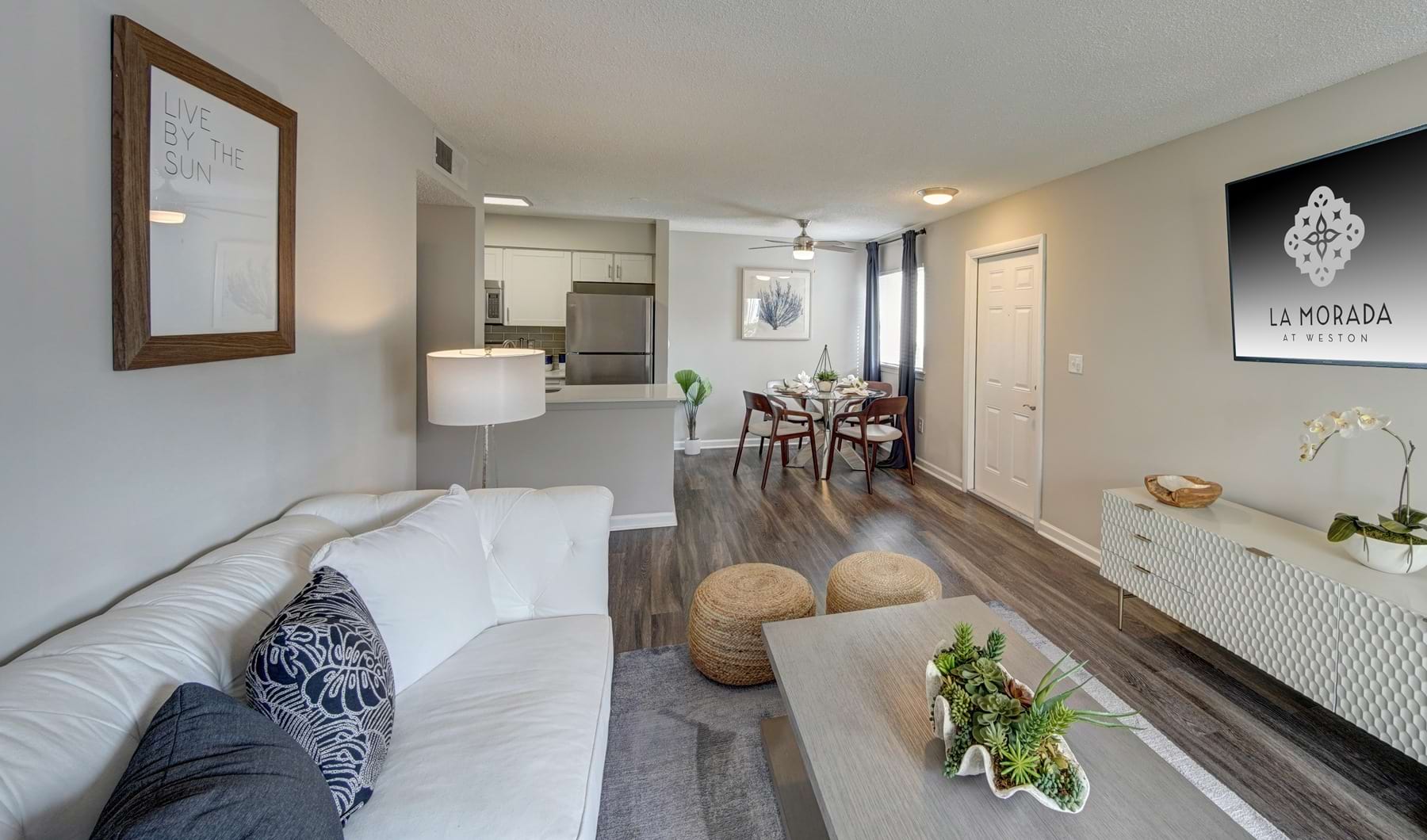 Typical Apartment living area which include living room and separate dining space 